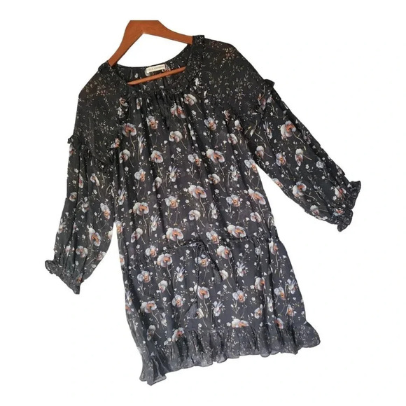 Ulla Johnson Dakota Mini Dress Women Size 4 Navy Silk Midnight Ruffle Neck Tie - Picture 7 of 16